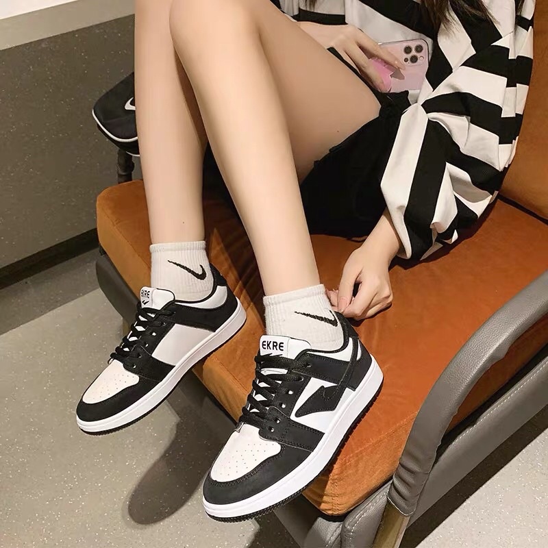 Giày sneaker nữ Jd cổ thấp da lộn viền màu siêu hot trend