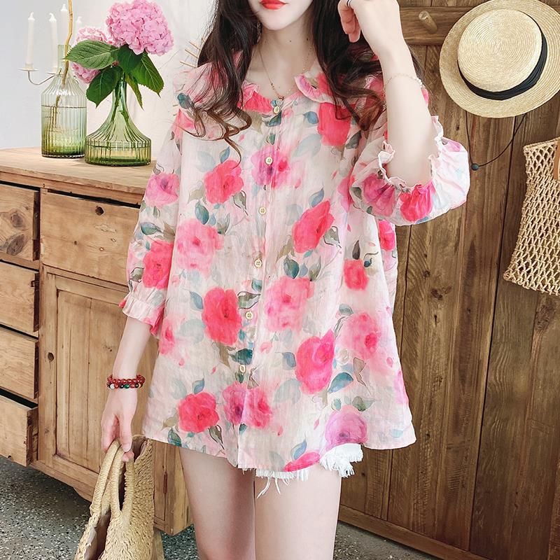 Áo hoa  có cổ hàng Quảng Châu chất mát S/2XL