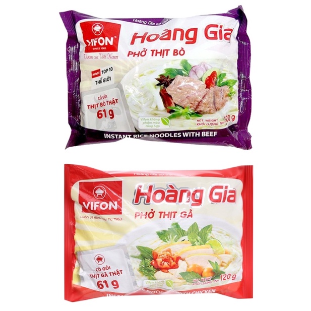 PHỞ BÒ/ PHỞ GÀ HOÀNG GIA VIFON GÓI 120G CÓ GÓI THỊT THẬT