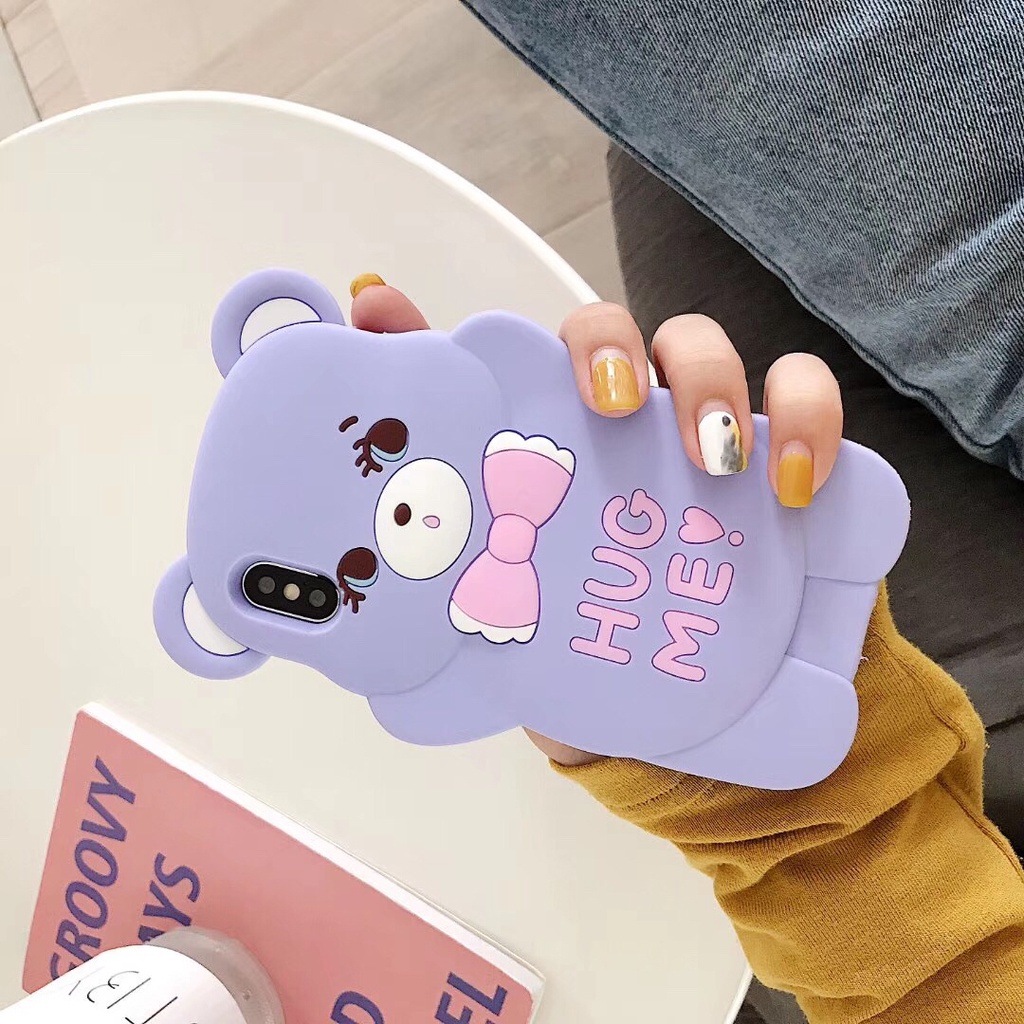 Ốp Điện Thoại Hình Gấu Đeo Nơ 3D Cho Samsung Galaxy A02 A02s A50 A30 A20 A30s A50s A9 2018 J6 J4 2018 J4Plus J6Plus