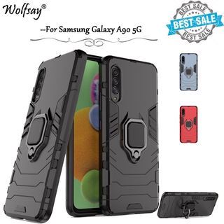 Ốp điện thoại dạng áo giáp chống sốc có nhẫn đỡ cho Samsung Galaxy A90 5G