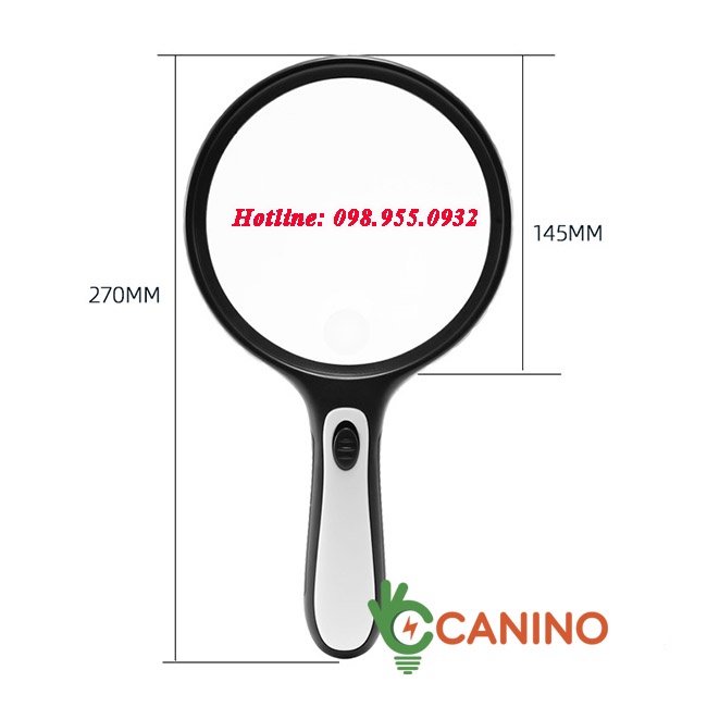 Kính lúp cầm tay phóng đại 5x-10x thấu kính to 145mm có đèn led chiếu sáng hỗ trợ soi vi mạch, đọc báo