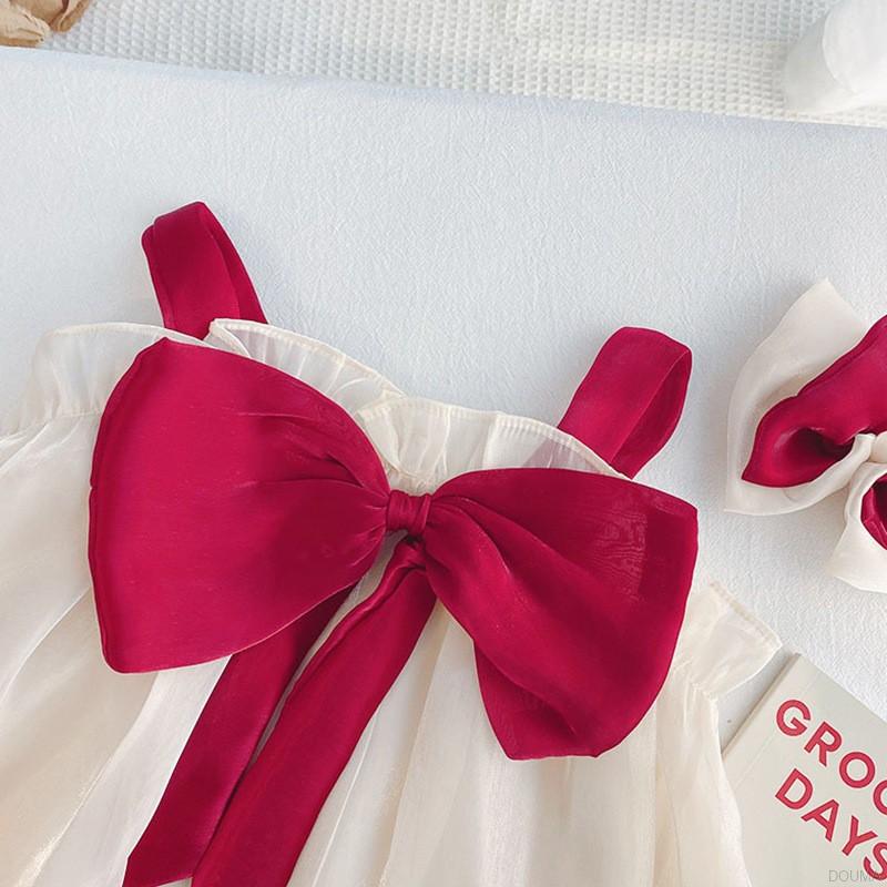 Đầm Ngắn Tay Phối Nơ Xinh Xắn Dành Cho Nữ