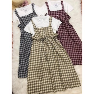 Váy yếm kẻ Hàn Quốc