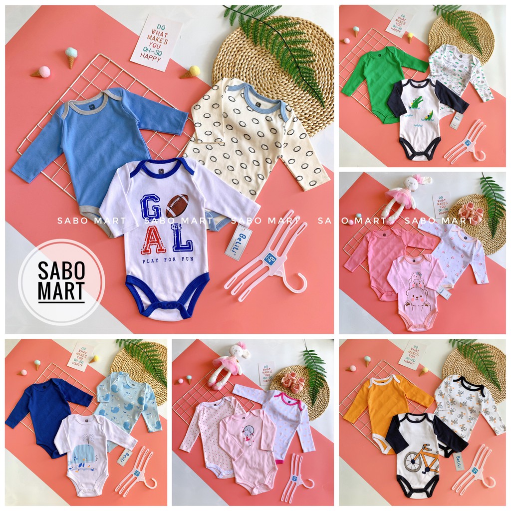 (CHỌN MẪU) SET 3 Bodysuit Body Chip DÀI TAY Belitii Xuất Mỹ Siêu Đẹp Cho Bé Trai Bé Gái