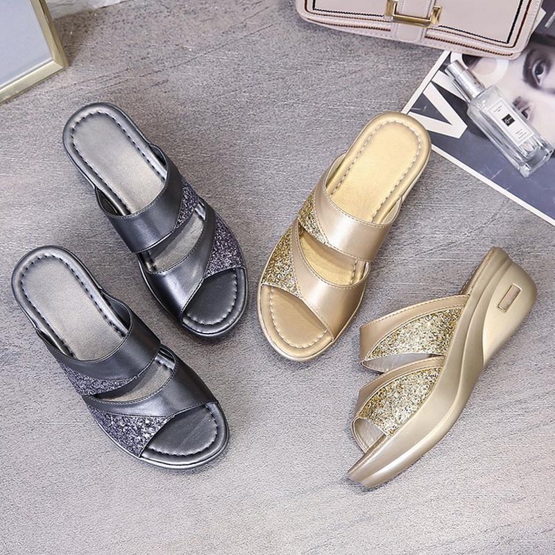Sandal đính kim sa lấp lánh chống mòn kiểu dáng thời trang cho nữ