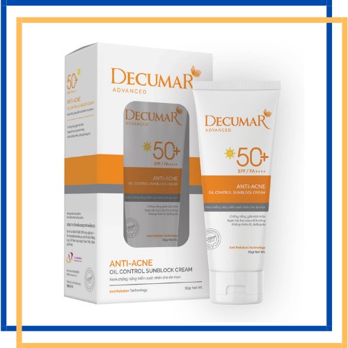 Kem Chống Nắng kiềm dầu nâng tone chuyên biệt cho da mụn Decumar Advanced Sunblock SPF50 (50gr)