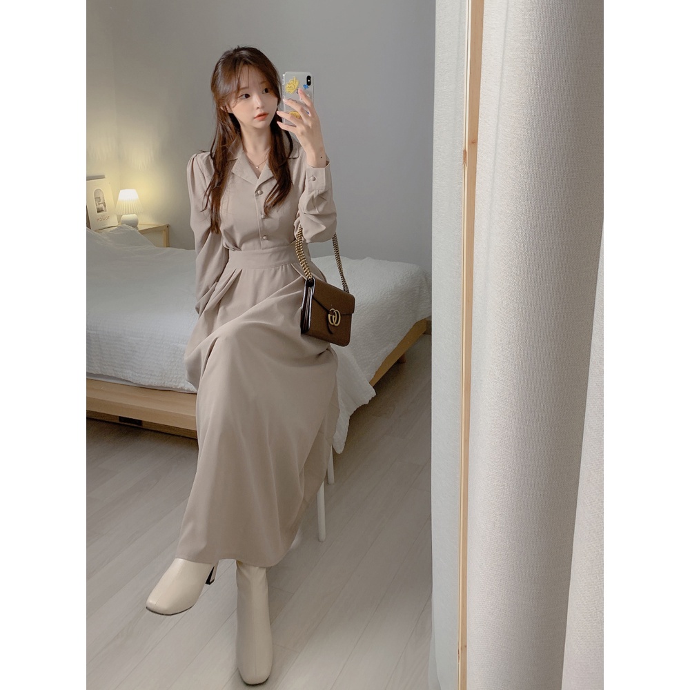 Đầm dài tay cổ bẻ thanh lịch 46679