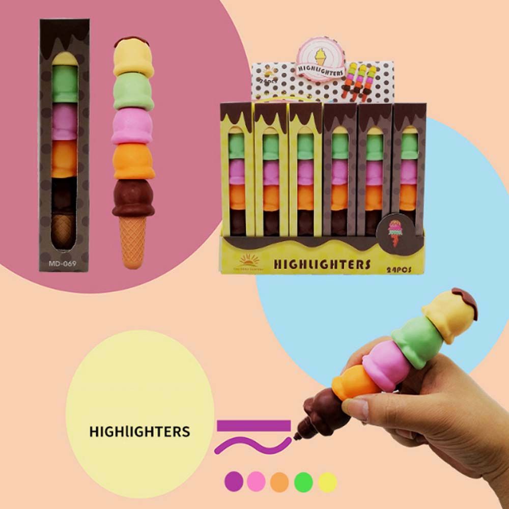 Bút Dạ Quang 5 Màu Hình Que Kem Dễ Thương