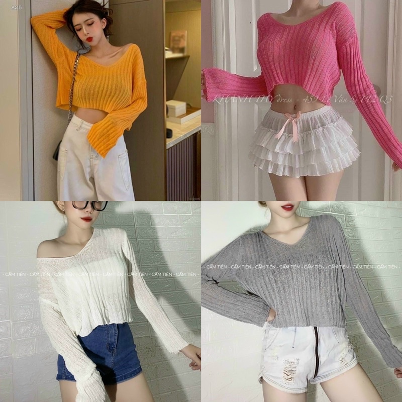 ÁO LEN CROPTOP CỔ V