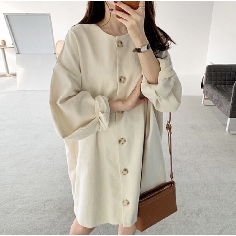 |CÓ SẴN| Đầm Trắng Tay Dài Đơn Giản Style Hàn