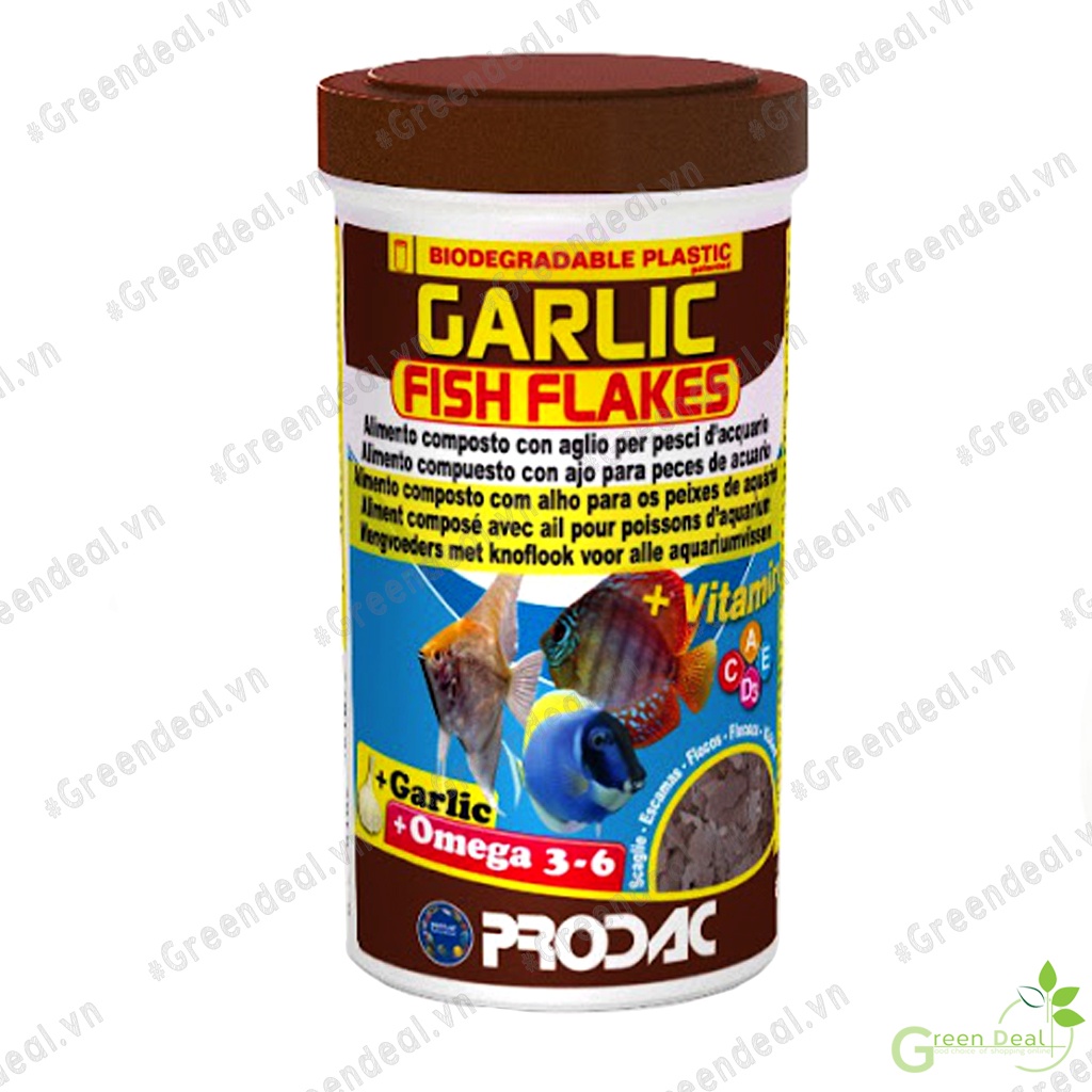 PRODAC - Garlic Fish Flakes (Lọ 50 gram) | Thức ăn khô có tinh chất tỏi cho cá cảnh thủy sinh
