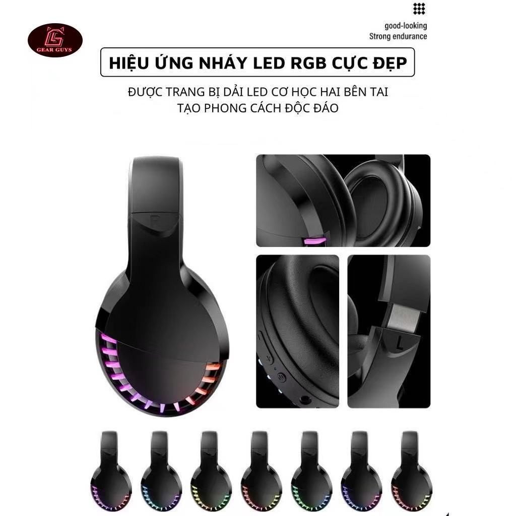 Tai nghe SH33 Super Bass - Bluetooth headphone gaming đèn led đổi màu RGB cho điện thoại máy tính pc laptop