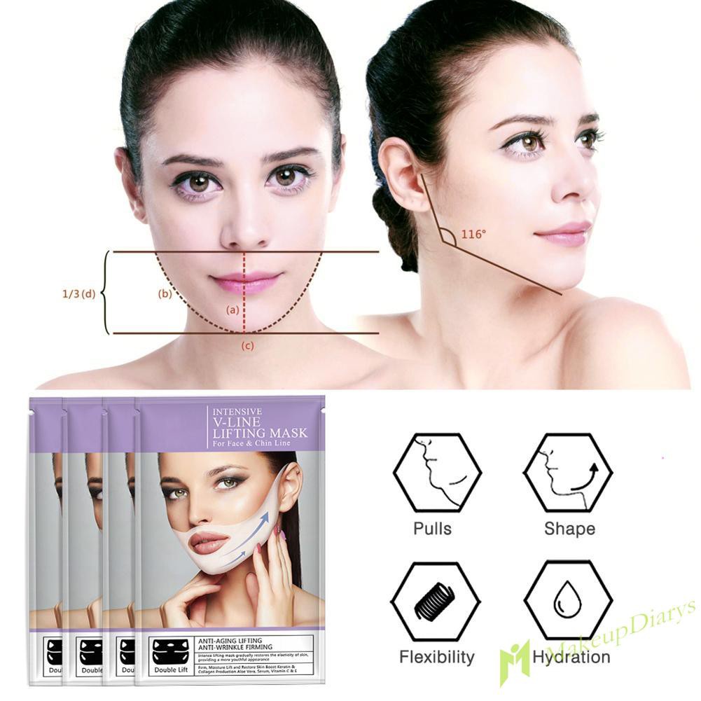 【New Arrival】4pcs/box 4D Double V Face Shape Tension Firming Mask Eliminate Edema Masks