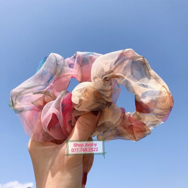 Cột tóc vải Scrunchies voal hoa