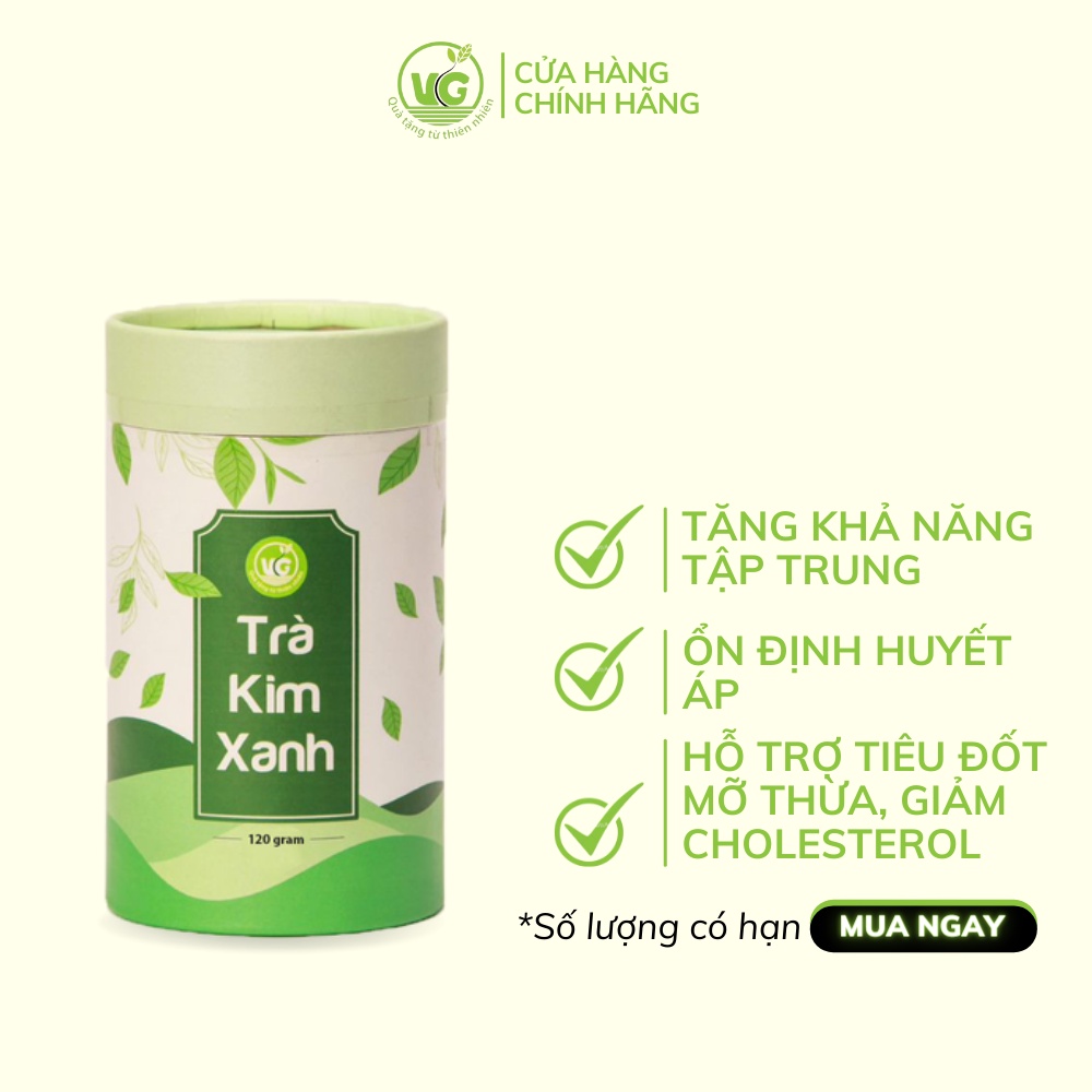 Trà Kim Xanh [FREESHIP] Chè Xanh Tăng Cường Tập Trung, Ổn Định Huyết Áp, Hỗ Trợ Tiêu Đốt Mỡ Thừa, Giảm Cholesterol
