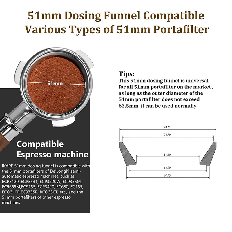 Phễu Pha Cà Phê Espresso 51Mm Bằng Thép Không Gỉ 51Mm