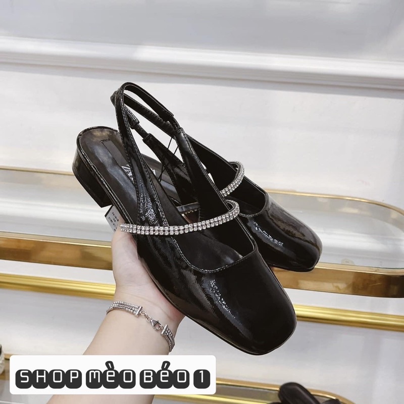 Sandal zara quai đá ngang gót thấp xuất dư fullbox