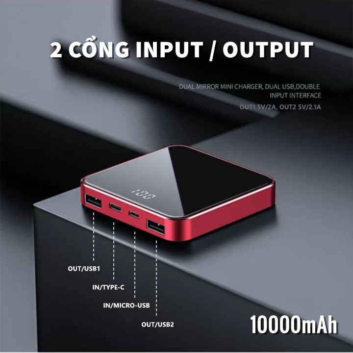 Sạc dự phòng 10000mAh chuẩn CHÍNH HÃNG Hai Mặt Kính Cường Lực Thời Trang (ảnh thật) hàng cao cấp