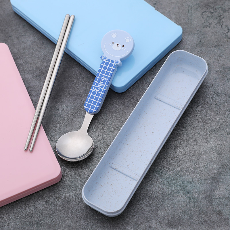 Stainless steel tableware three-piece set outdoor travel spoon fork chopsticks creative cute gift student portable set