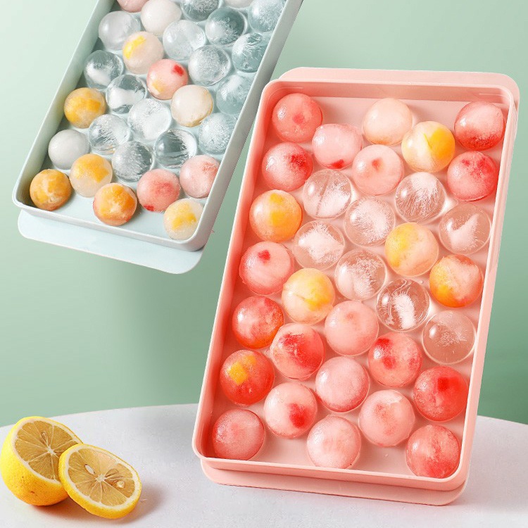 Khay Đá Tròn, Khuôn Làm Đá Bi Tròn 33 Viên Có Nắp Đậy An Toàn, Khay Làm Thạch Hoa Qủa Tiện Lợi - Công Nghệ Số BV