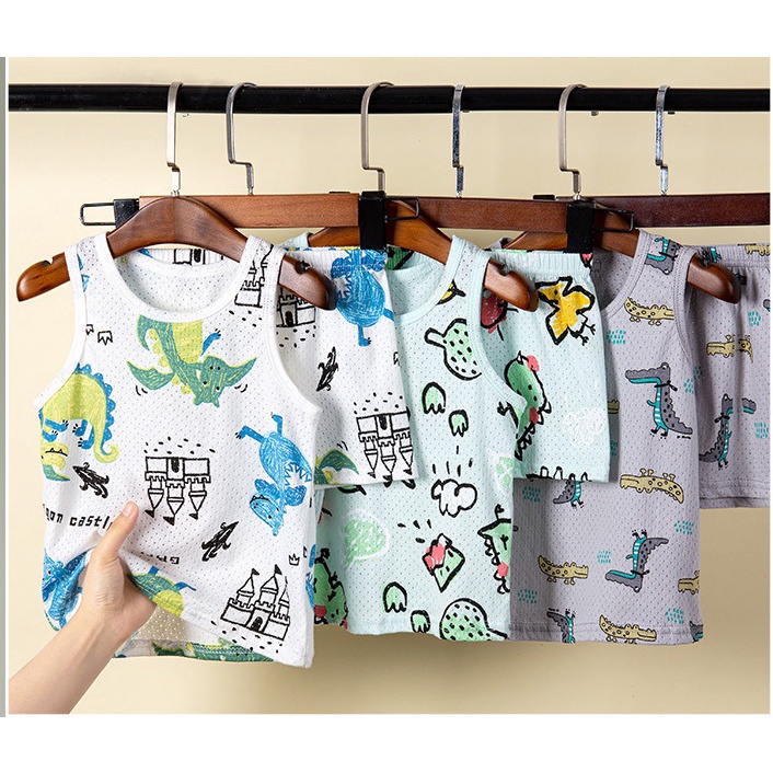 Bộ thun bé trai bé gái lỗ thông hơi sát nách hàn quốc BT20 size 90-150 9-35 kg thời trang trẻ em hàng quảng châu