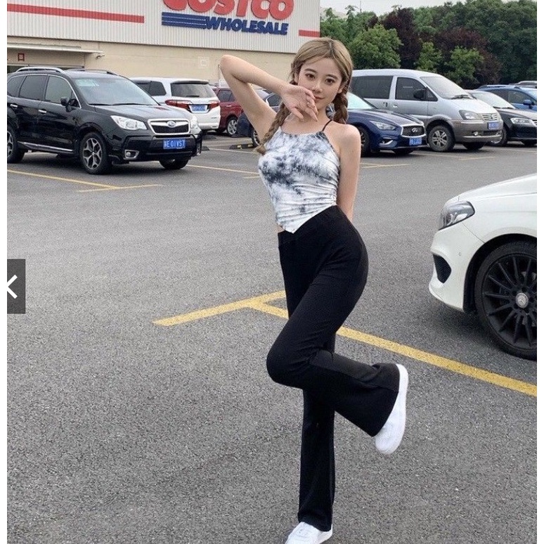 Quần ống loe legging Ngọc Trinh bigsize 90KG, lưng cạp cao gen bụng chất cotton siêu co dãn 4 chiều tôn dáng chân dài