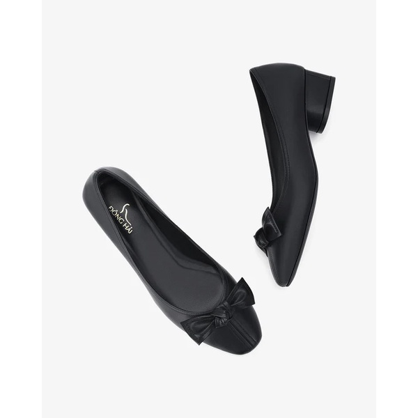 Giày búp bê nữ Đông Hải thiết kế mũi tròn đính nơ sang trọng gót vuông thanh lịch cao 3cm - G85Q7