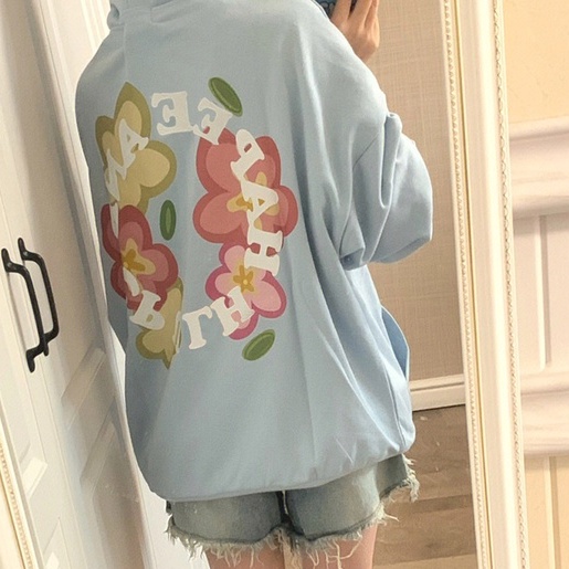 Áo Sweater Tay Dài Dáng Rộng Hoạ Tiết Hoa Ngọt Ngào Xinh Xắn