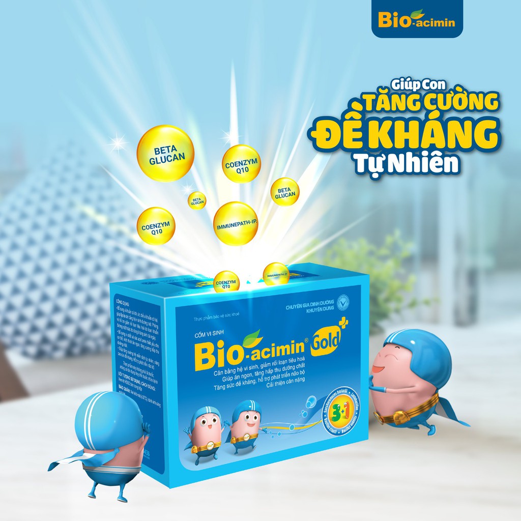 BIO-ACIMIN GOLD [Hộp 30 gói] - Cốm vi sinh ăn ngon dành cho bé biếng ăn, rối loạn tiêu hoá - Bioacimin