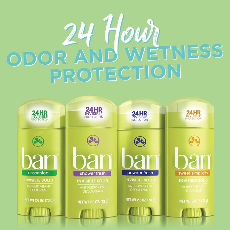 [USA] Lăn sáp khử mùi Ban 73g Powder Fresh, Sweet Simplicity, Shower Fresh Invisible Protection, Unscented  - Mỹ