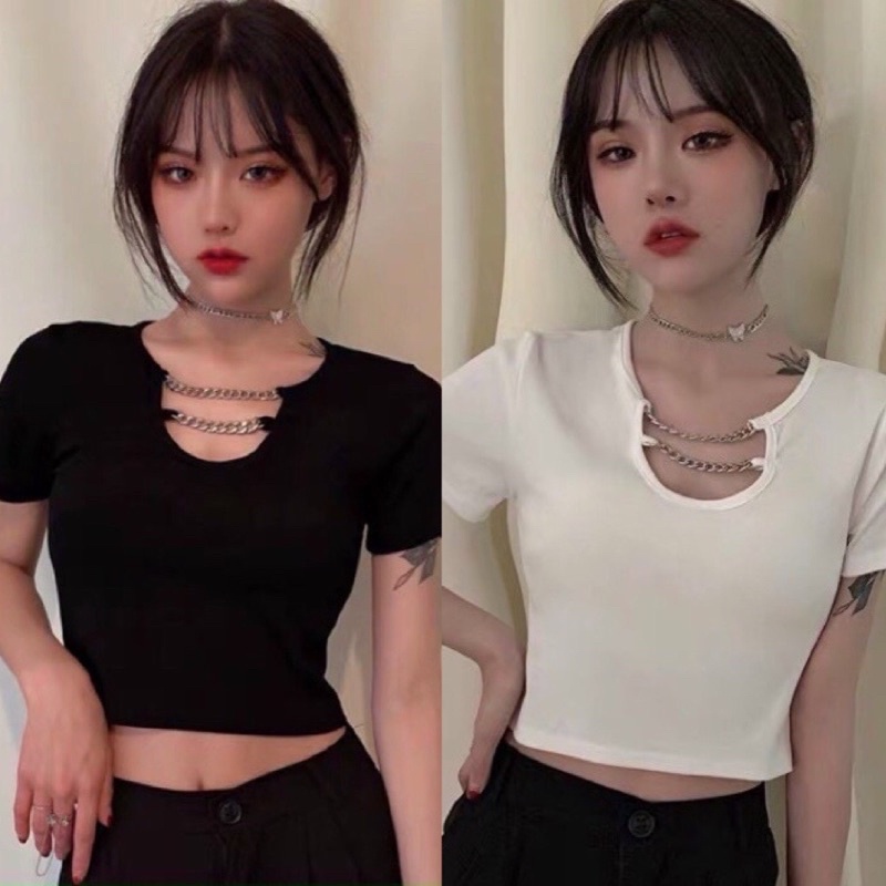 Áo tay ngắn phối xích borip