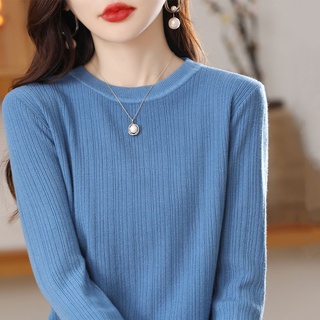 Áo sweater dệt kim tay dài dáng rộng màu trơn mềm mại cho nữ