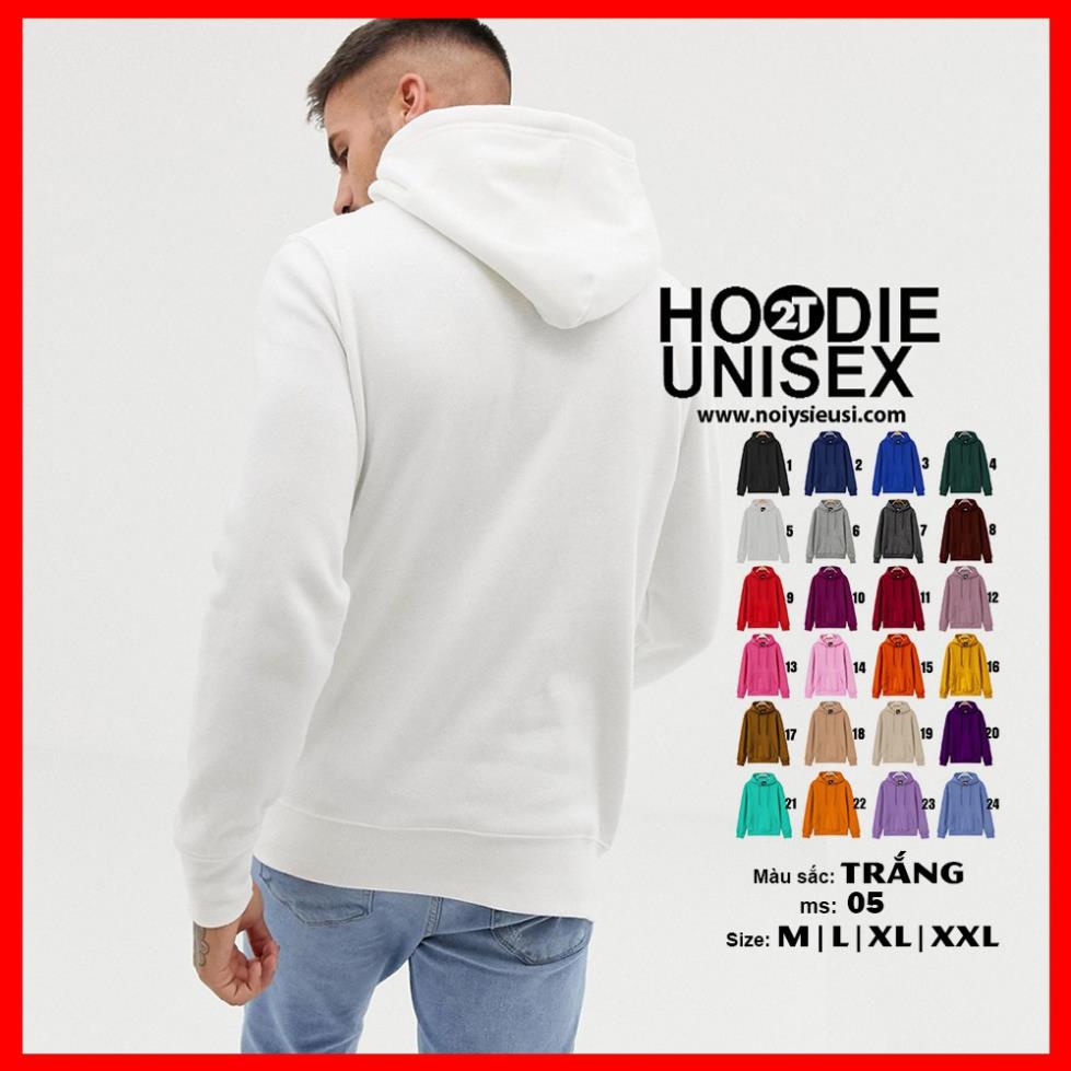 Áo hoodie unisex 2T Store H05 màu trắng - Áo khoác nỉ chui đầu nón 2 lớp dày dặn đẹp chất lượng 🌺