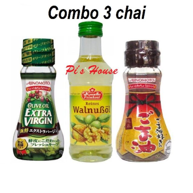 COMBO 3 CHAI DẦU ĂN DẶM MÈ OLIU HẠT ÓC CHÓ