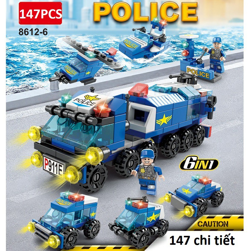 [147 CHI TIẾT] Bộ Lego lắp ráp xếp hình xe Cảnh Sát POLICE bằng nhựa an toàn, giúp bé phát triển tư duy