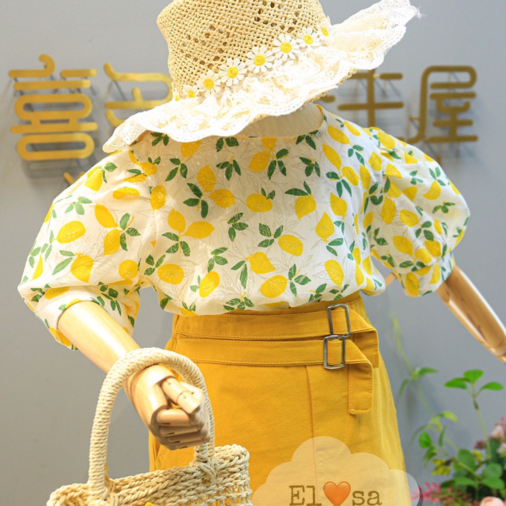 Quần áo bé gái - Set áo chanh vàng kèm chân váy kaki siêu xinh cho bé gái 1-5 Tuổi
