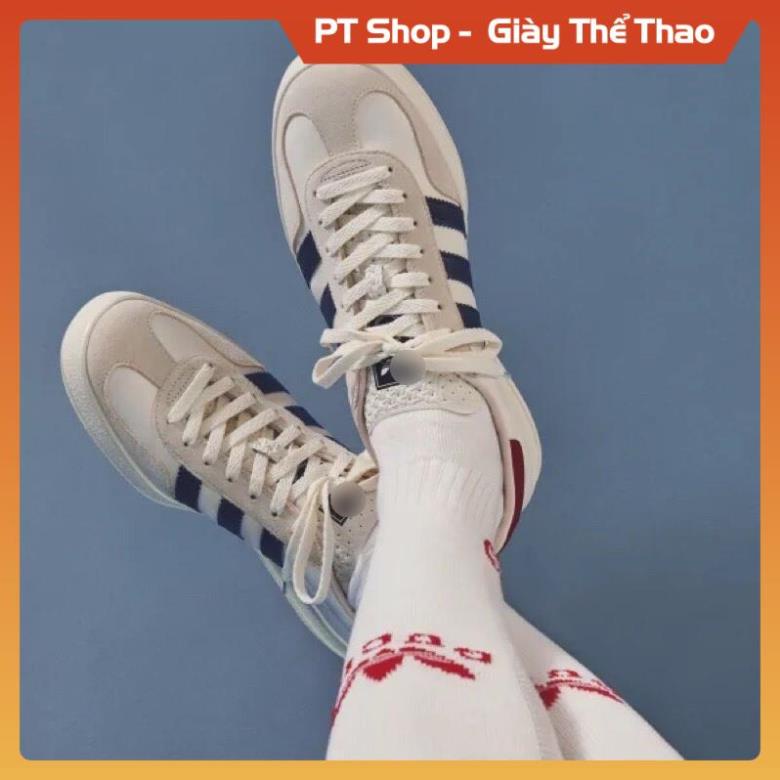 Giày thể thao Sneaker Gu.cci x Adida.s Originals Gazelle , Giầy ads nam nữ da lộn trắng kem gót đỏ 3 sọc đen