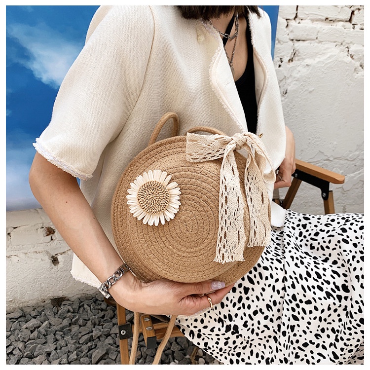 Túi Đeo JASMIN NOIR Chéo Hình Tròn Đính Nơ Hoa Thời Trang Cho Nữ