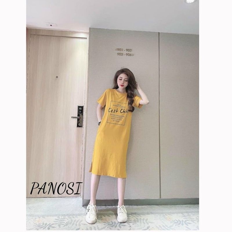 Váy suông nữ - váy xuông nữ đầm suông mặc nhà đồ ngủ vải cotton co giãn in họa tiết đơn giản PANOSI - V621