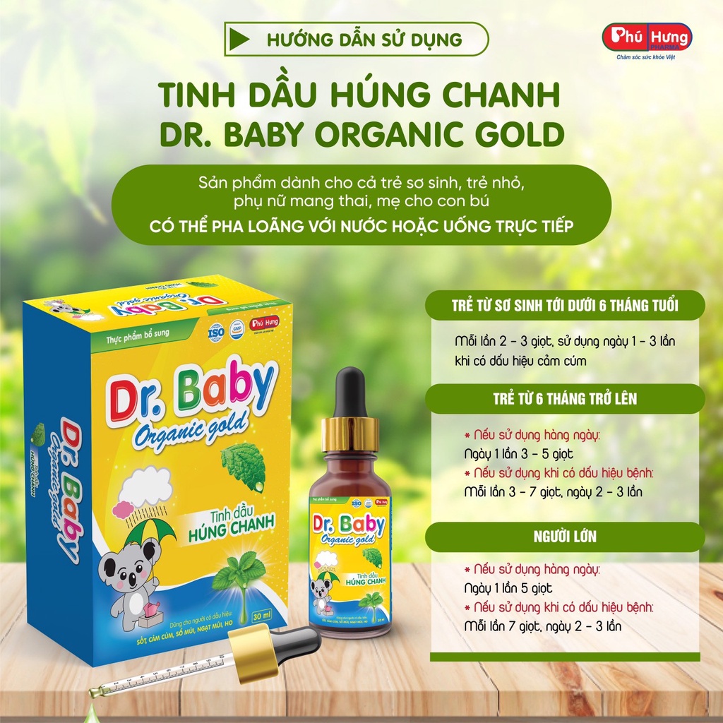 Tinh dầu húng chanh Dr.Baby giảm ho cảm lạnh sổ mũi nghẹt mũi tăng sức đề kháng cho bé