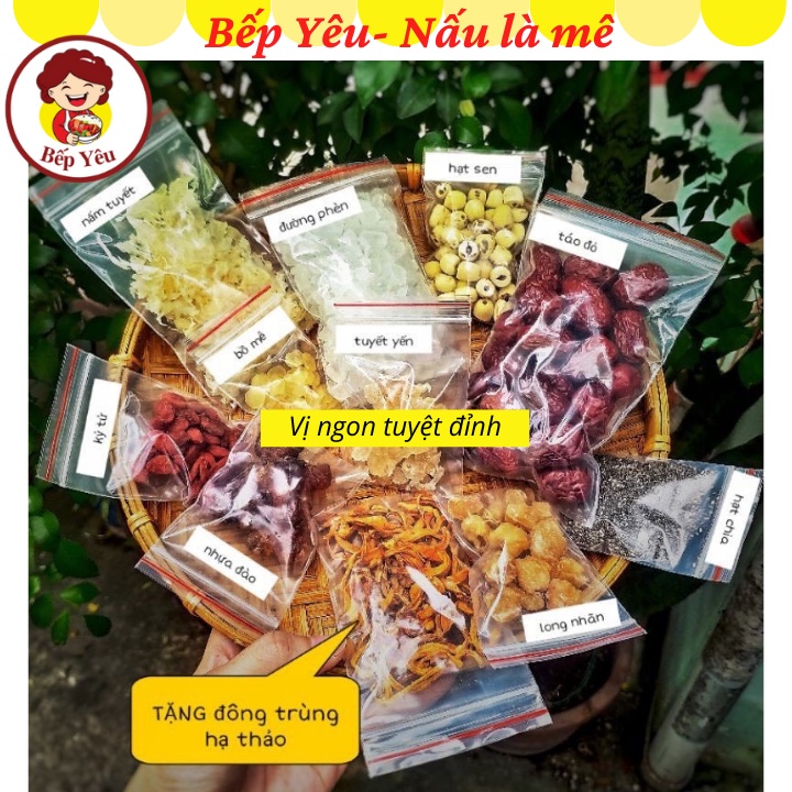 Chè Dưỡng Nhan Tuyết Yến Nhựa Đào, Set Nấu Chè Dưỡng Nhan Thượng Phẩm 12 Nguyên Liệu BẾP MELI