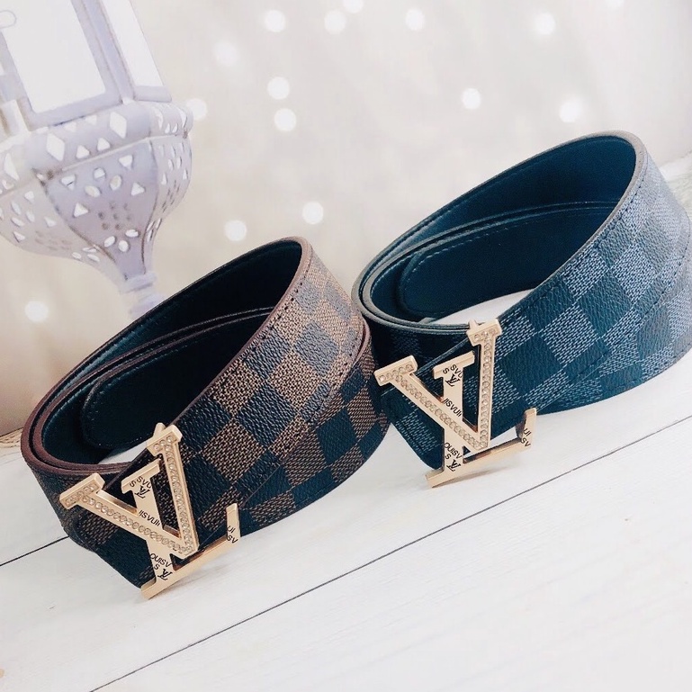 Thắt Lưng Nam Nữ Thời Trang Cao Cấp Dây Lưng Nam Nữ Mặt Khóa LV Đính Đá Cao Cấp Sang Chảnh Họa Tiết Caro Bền Đẹp