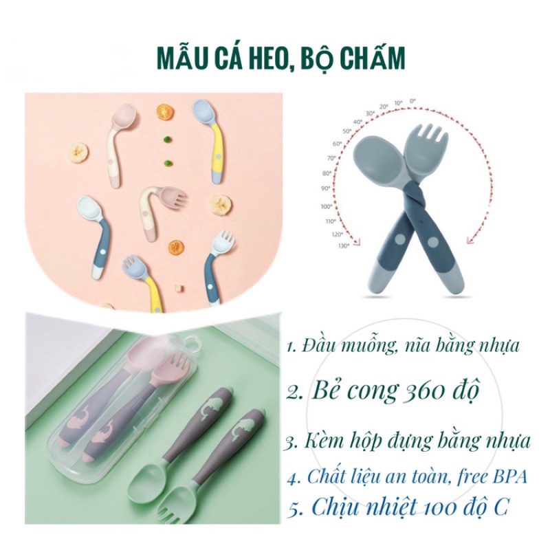 Thìa dĩa uốn cong cho bé tập xúc hình cá heo xinh xắn