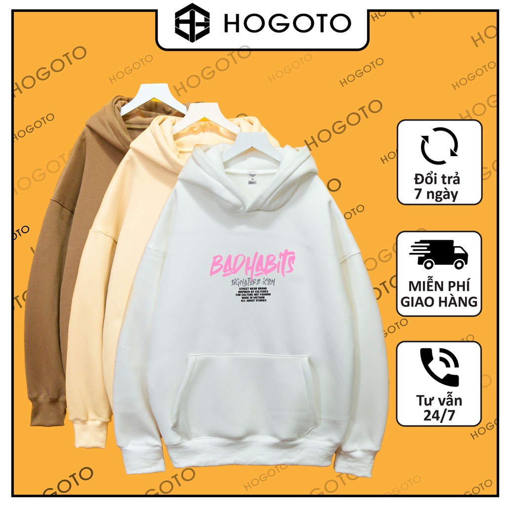 Áo nỉ hoodie BAD HABITS Hogoto shop , Áo nỉ hoodie unisex nam nữ form rộng oversize chất liệu Cotton