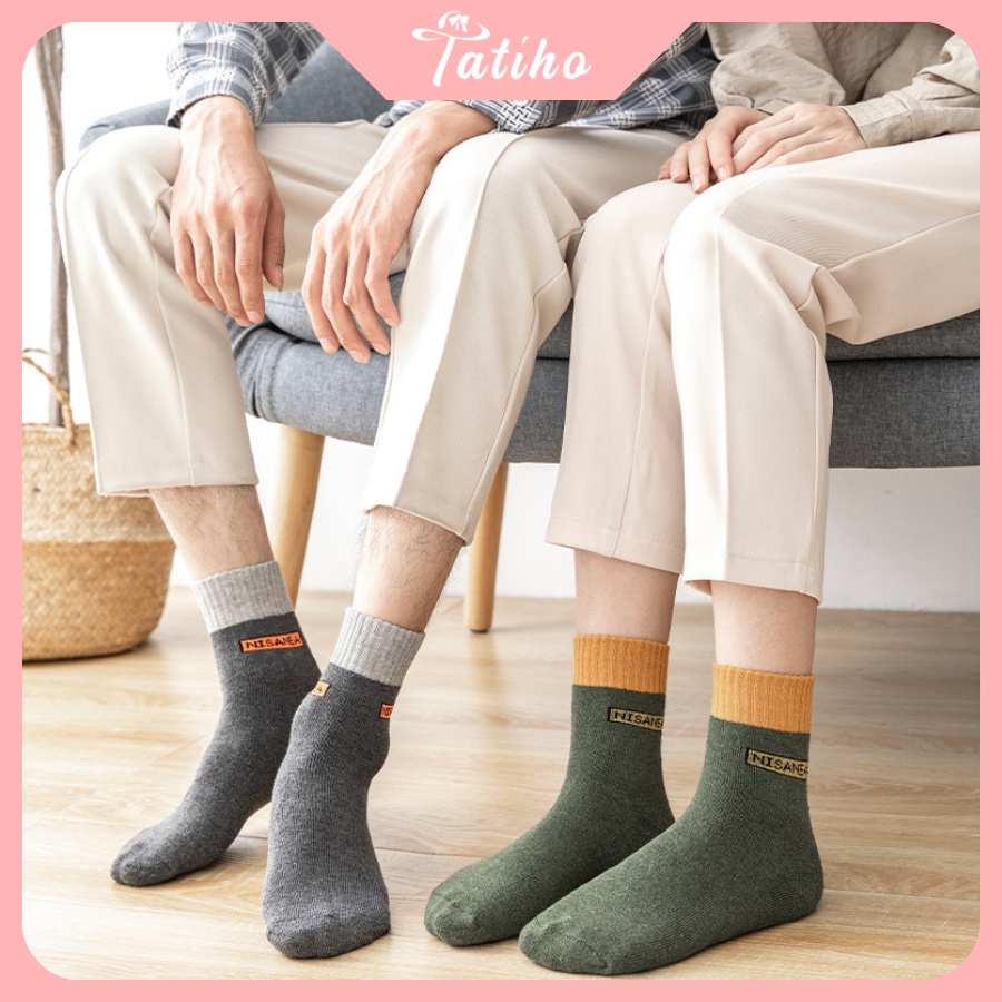 Tất Vớ Unisex Nam Nữ Cổ Cao Chất Cotton Dày Dặn Họa Tiết Trơn Phối Chữ Ở Cổ Năng Động Phong Cách Hàn Quốc - Mã TV035