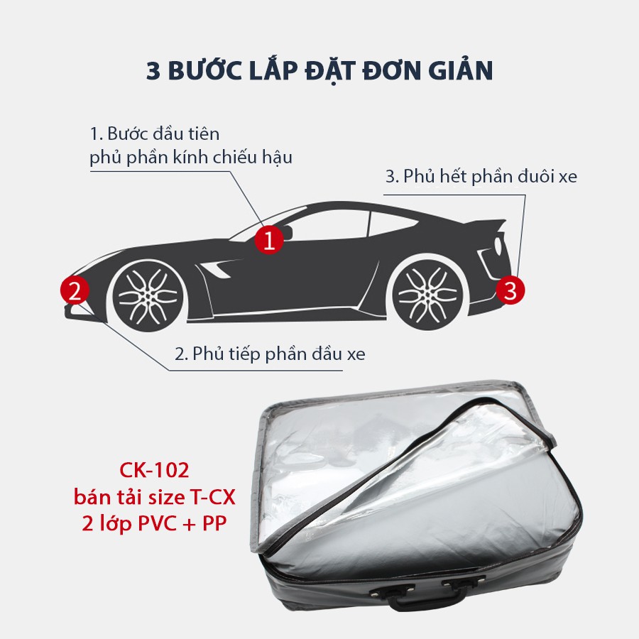 Bạt Phủ Ô Tô Bán Tải Cind CK-102 Size TC-X 2 Lớp PVC