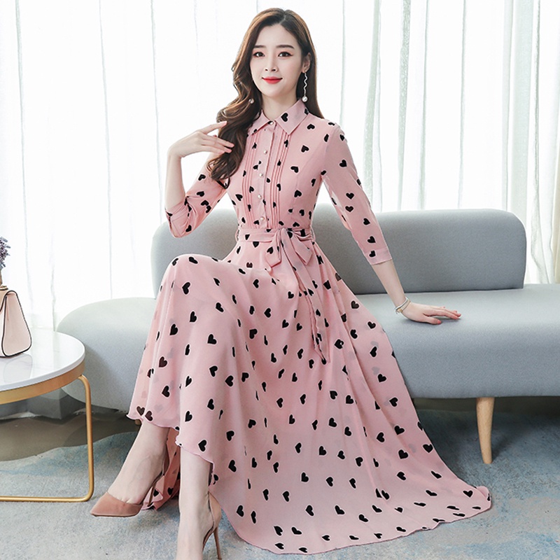 Áo Chiffon Dài Qua Gối Tay Lỡ In Họa Tiết Trái Tim Thời Trang Phong Cách Mới Năm 2021