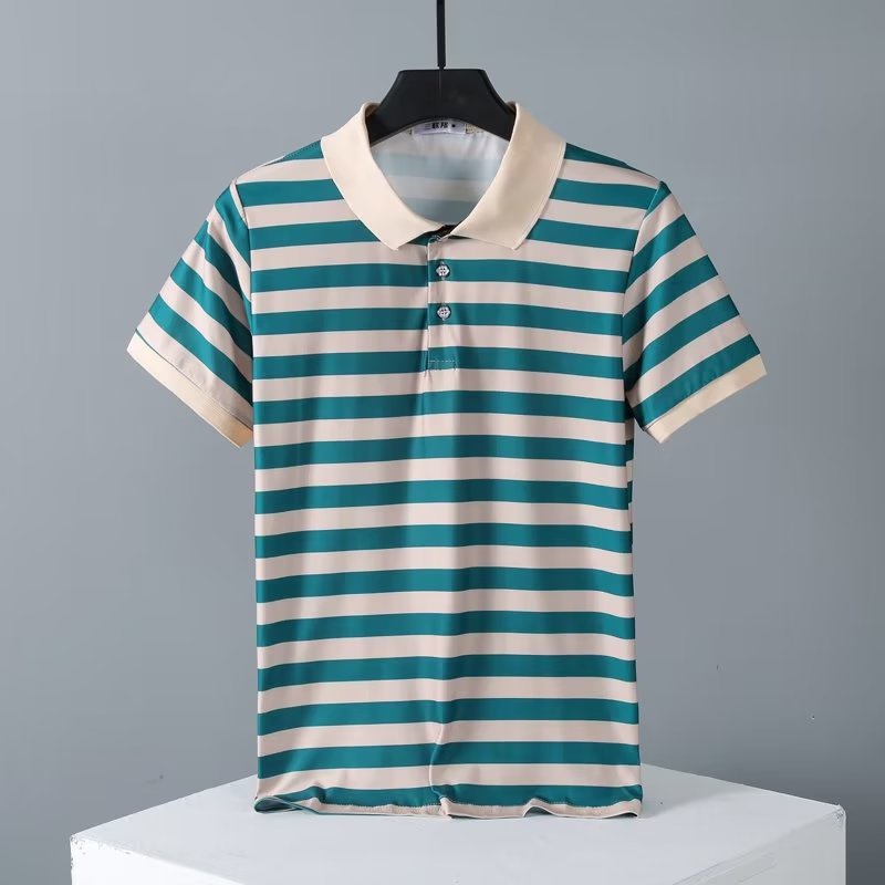 Áo Thun POLO Tay Ngắn Dáng Rộng Họa Tiết Kẻ Sọc Phong Cách Hong Kong Thời Trang Cho Nam Size M-3XL