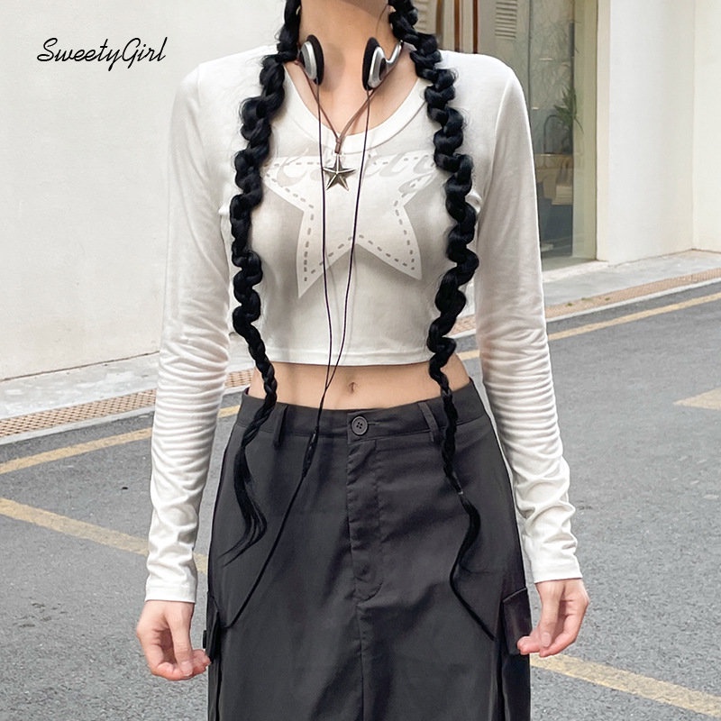 Áo Thun Tay Dài Cổ Tròn Dáng Ôm In Hình Ngôi Sao Thời Trang 2022 Cho Nữ